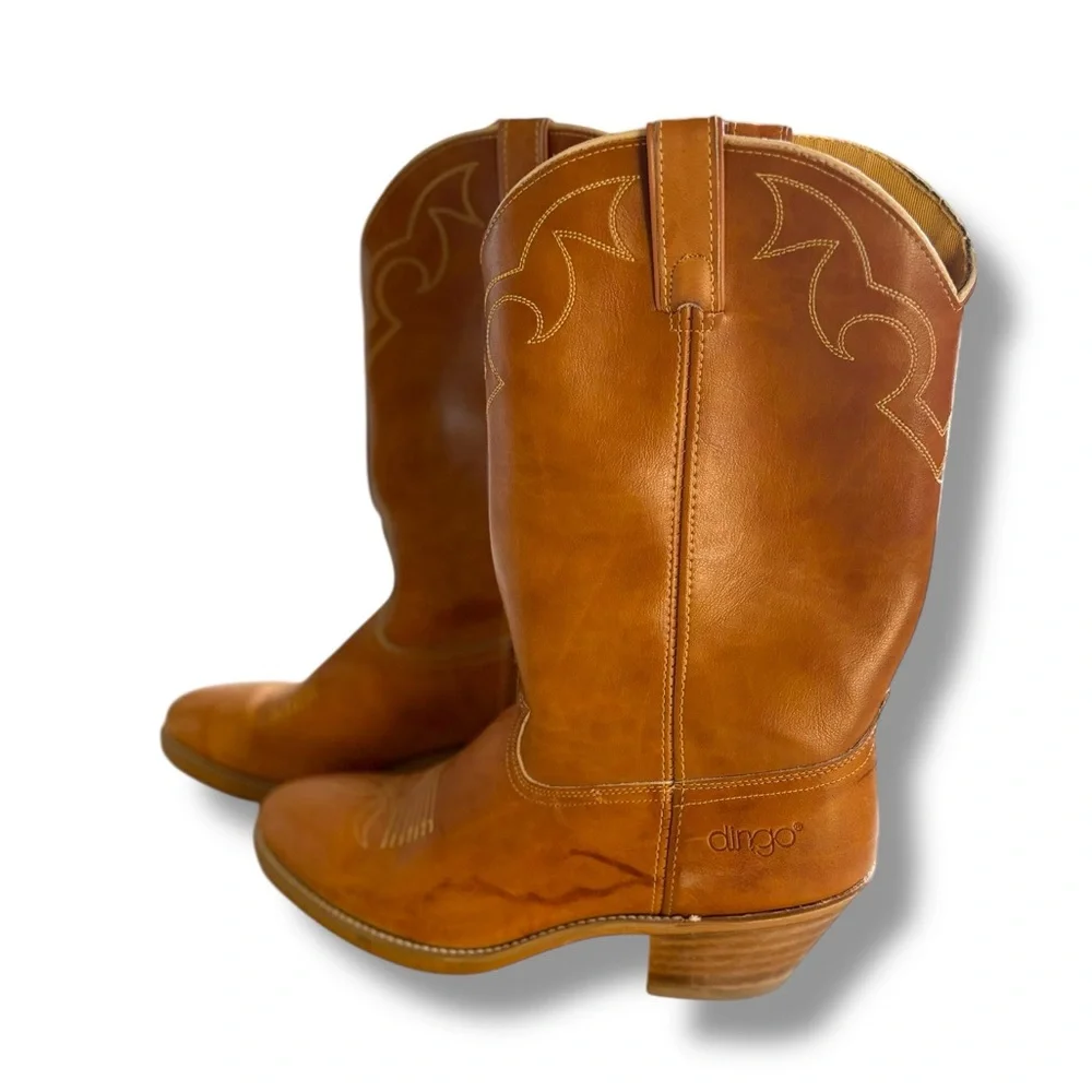 DINGO -   Men's Brown Leather Cowboy Boots Size 10D Pointed Toe Mid Calf - Picture 3 of 8